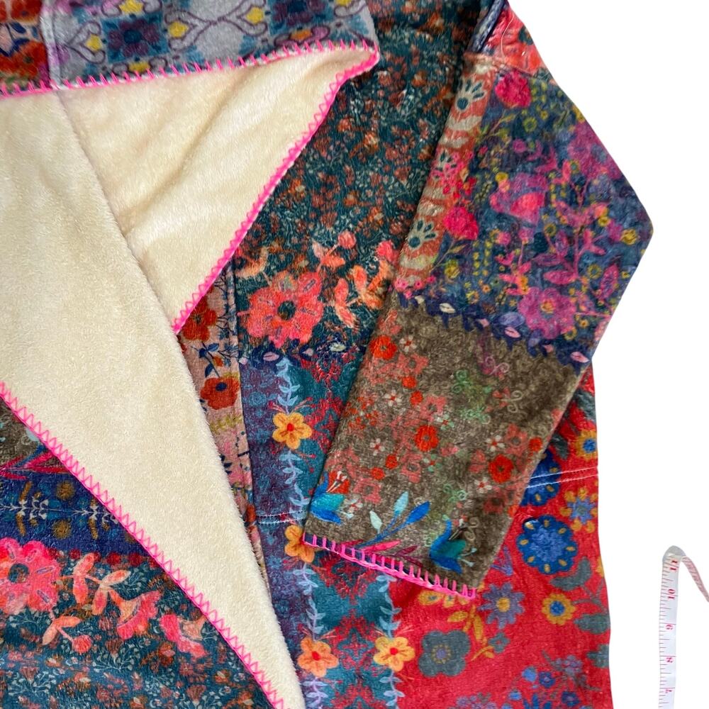 Natural Life Sz S/M Cozy Blanket Kimono Patchwork Floral Print Hood & Pockets - Picture 12 of 16